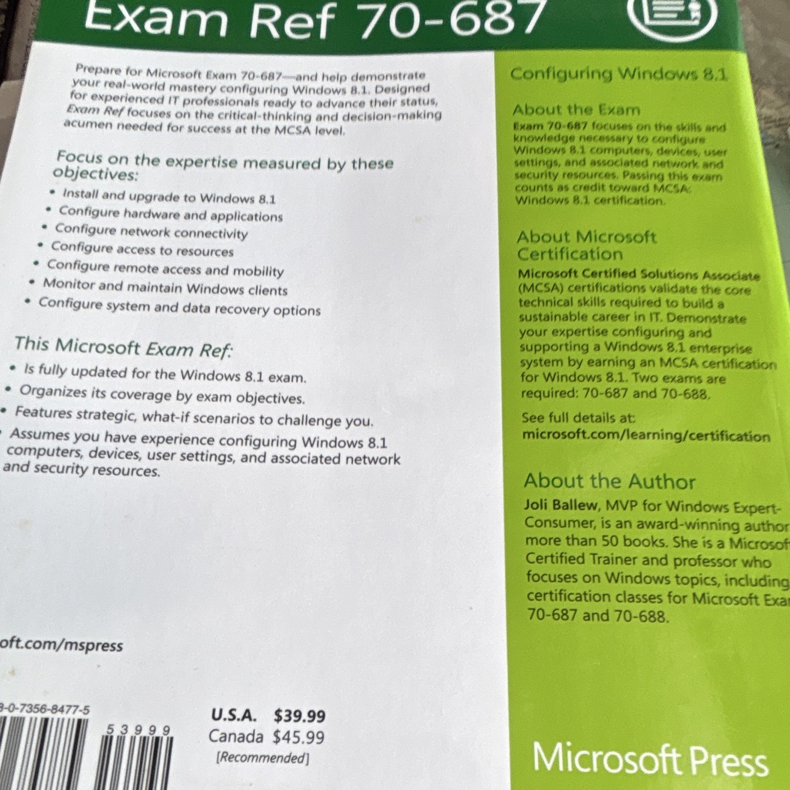 Microsoft Press Exam Ref 70-687 Configuring Windows 8.1 Book by Joli Ballew