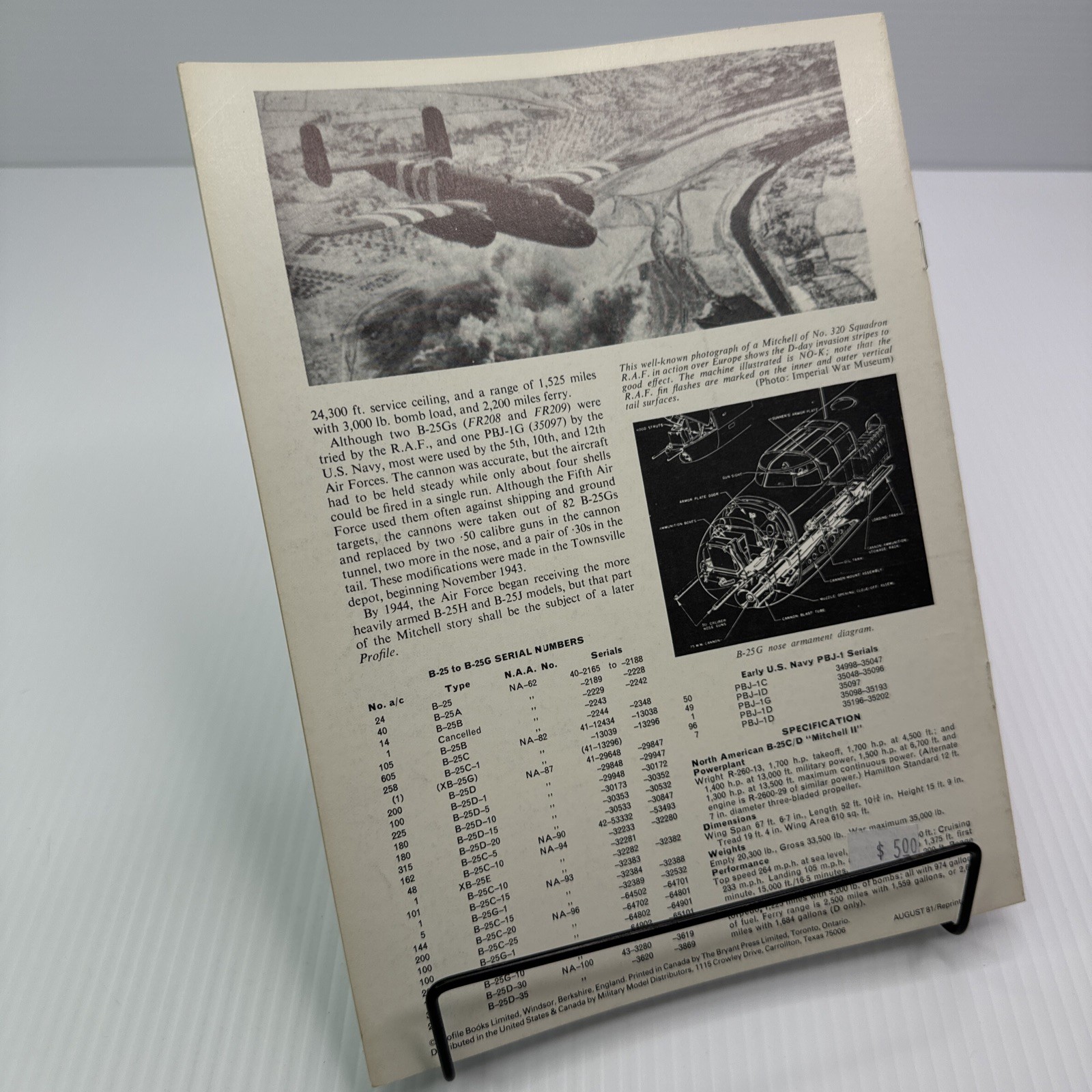 N. A. B-25A-G Mitchell Aircraft Profile Series 59 Booklet Military
