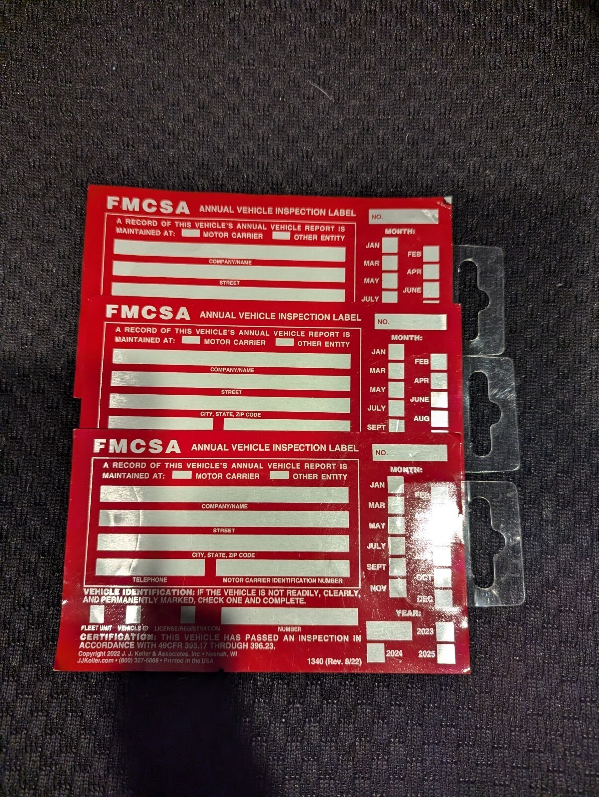 FMCSA Annual Vehicle Inspection Label – Aluminum w/ Punch Boxes Lot of 3