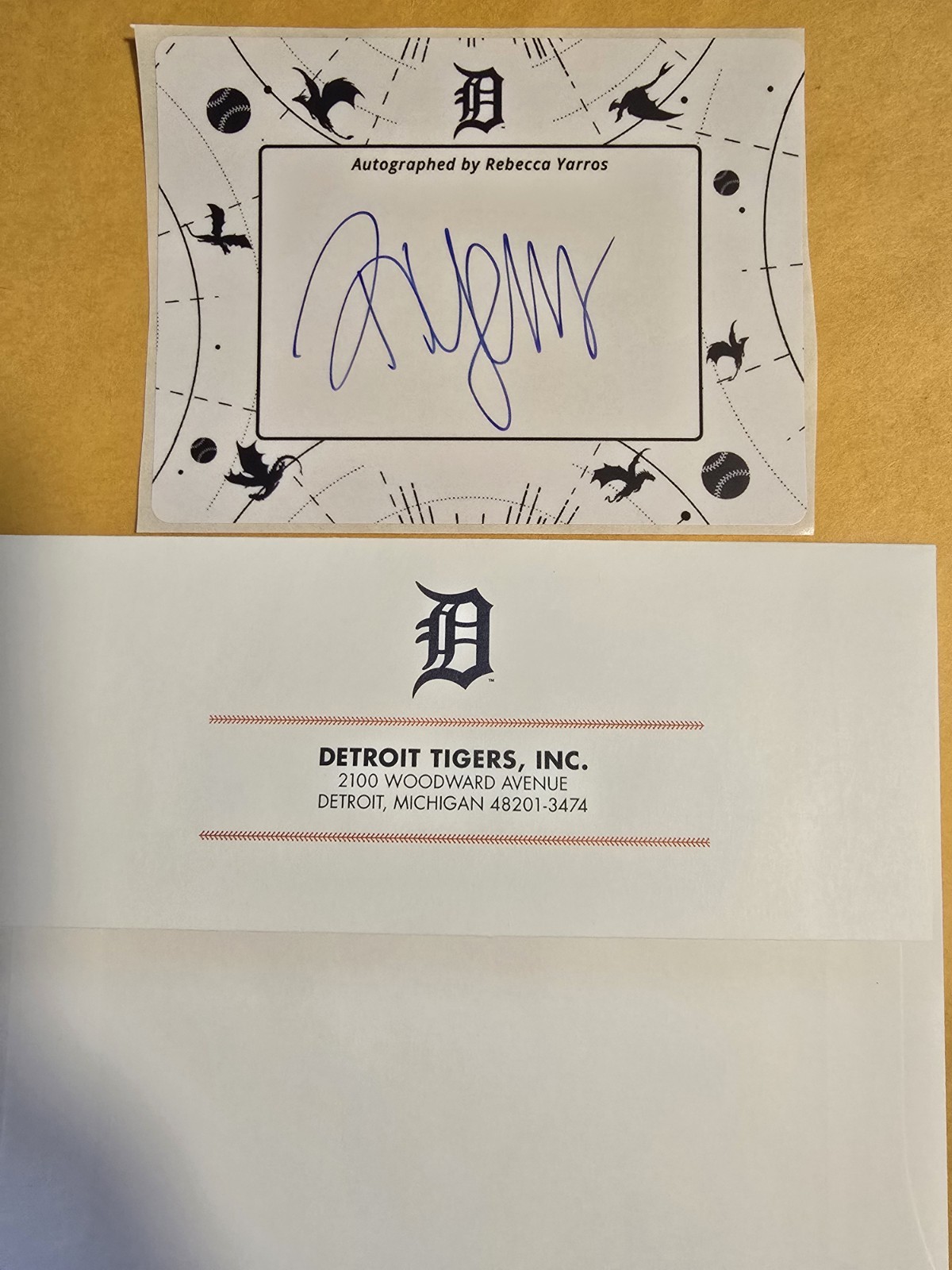 Rebecca Yarros Fourth Wing Signed Bookplate Detroit Tigers VIP Auto