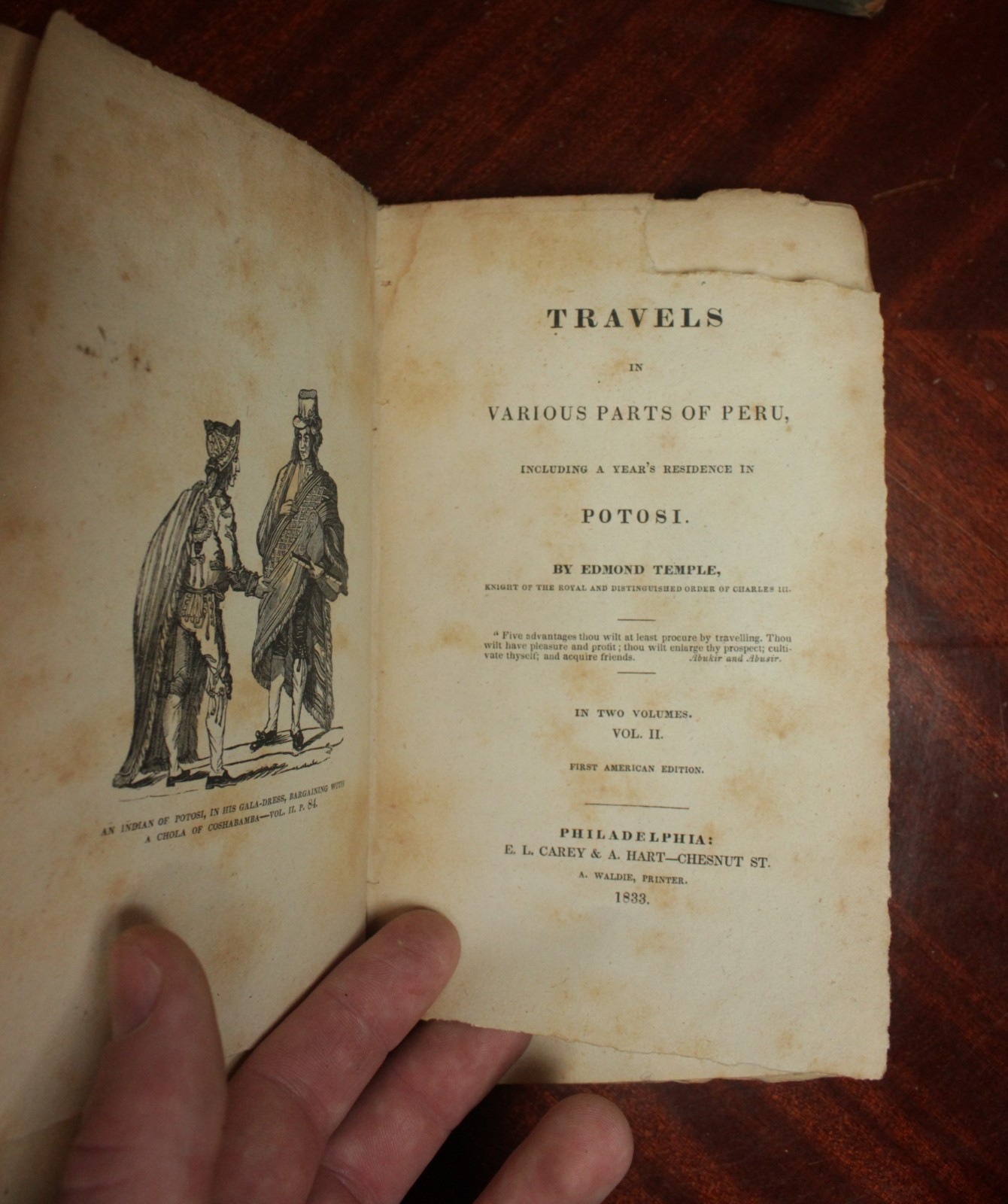 1833 Travels in Various Parts of PERU Edmond TEMPLE 1st Amer. Ed. 2 Vol. Illust.