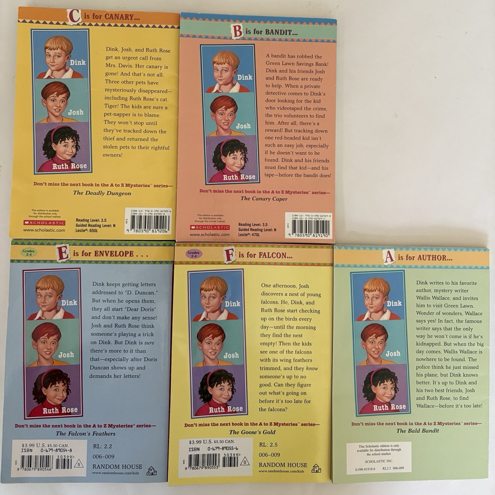 A To Z Mysteries Books by Ron Roy: A, B, C, E, F (D not incl). Titles in Photos.