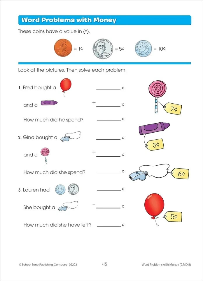 School Zone – Math Basics 2 Workbook – 64 Pages, Ages 7 to 8, 2nd Grade….