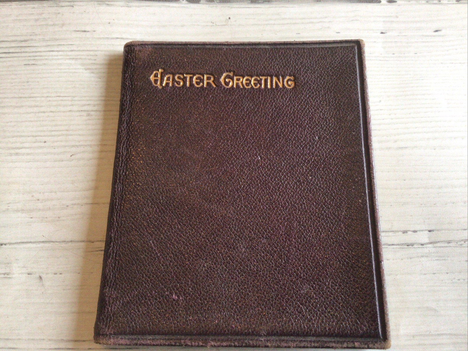 EASTER GREETINGS SMALL LEATHER ANTIQUE BOOK ~9.5 X 8 cm