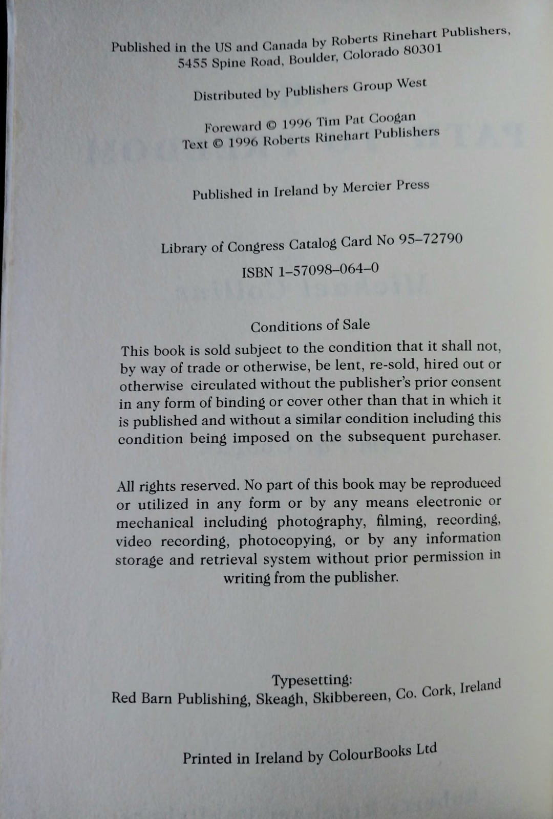 Michael Collins – The Path to Freedom – Roberts Rinehart Publishers 1996