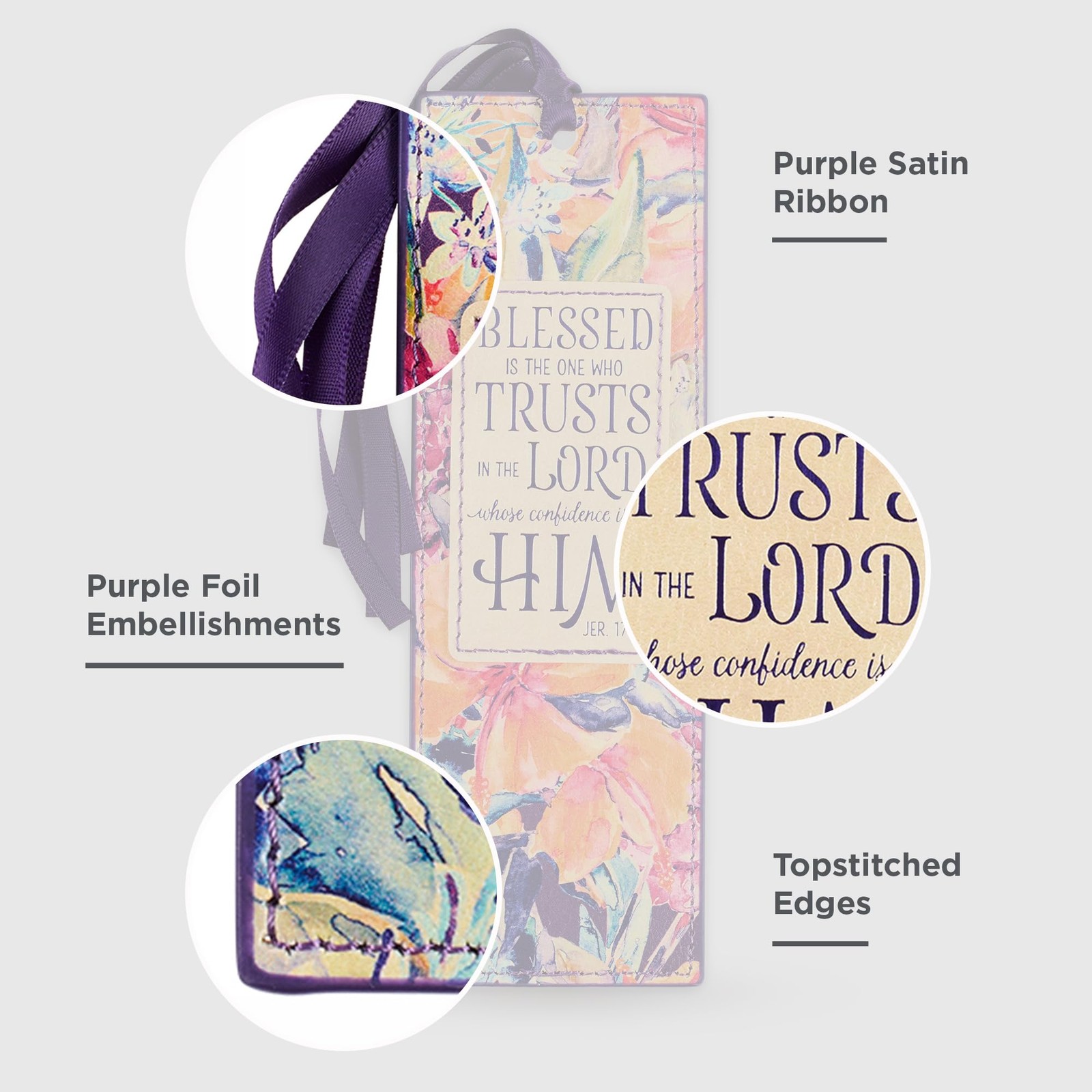 Christian Art 6.5 inches tall x 2.2 wide, Purple – Blessed/Trust Lord