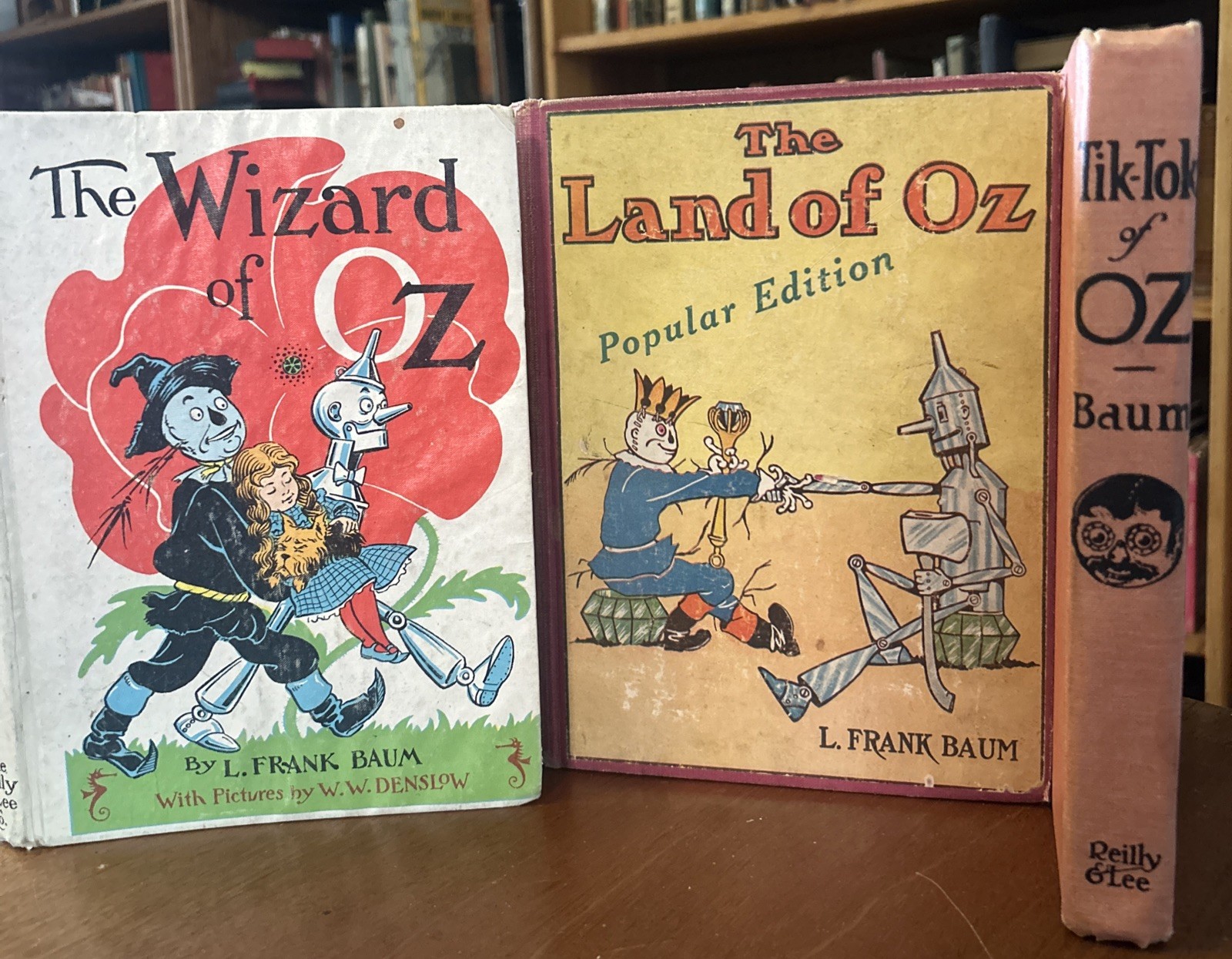 Wizard of OZ L. Frank Baum 3 Book Lot HC Reilly & Lee 1904-1956 Tik-Tok Land Of