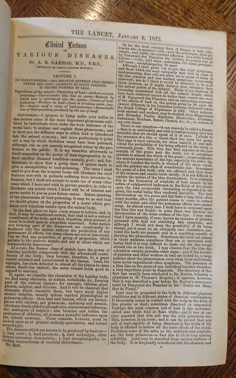 1872 Volume #1 of « The Lancet » medical journal, leather bound