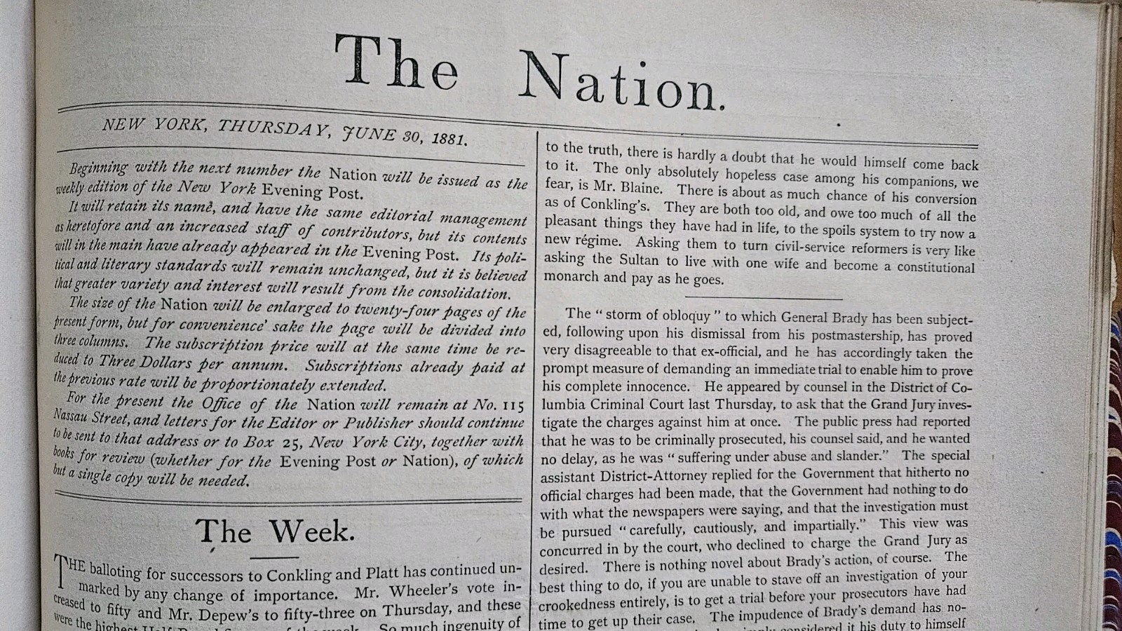 Scarce 1881 The Nation Magazine New, Politics, Literature 480 Pages