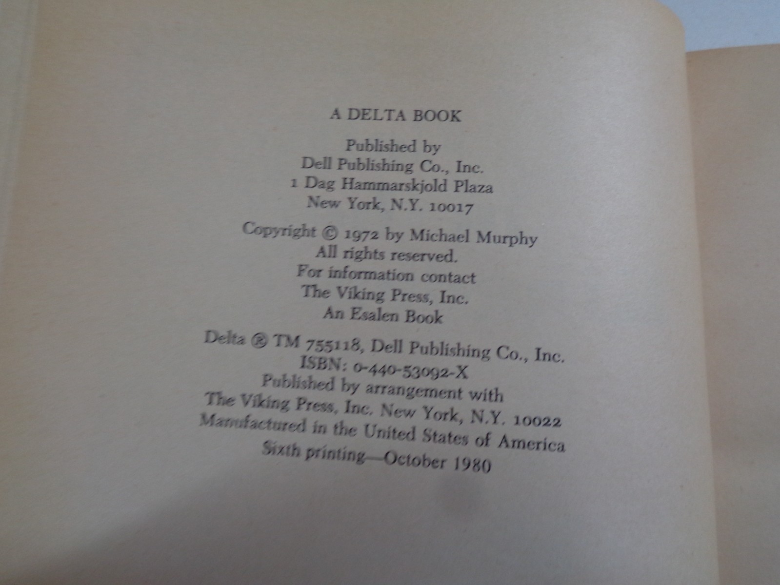 GOLF IN THE KINGDOM by Michael Murphy 1980 Edition