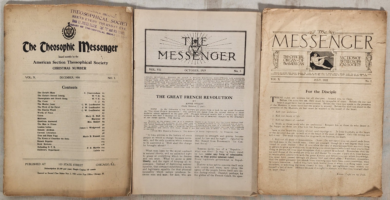 The Theosophic Messenger 1908, 1919, 1922 Lot 3 – Theosophical Society Blavatsky