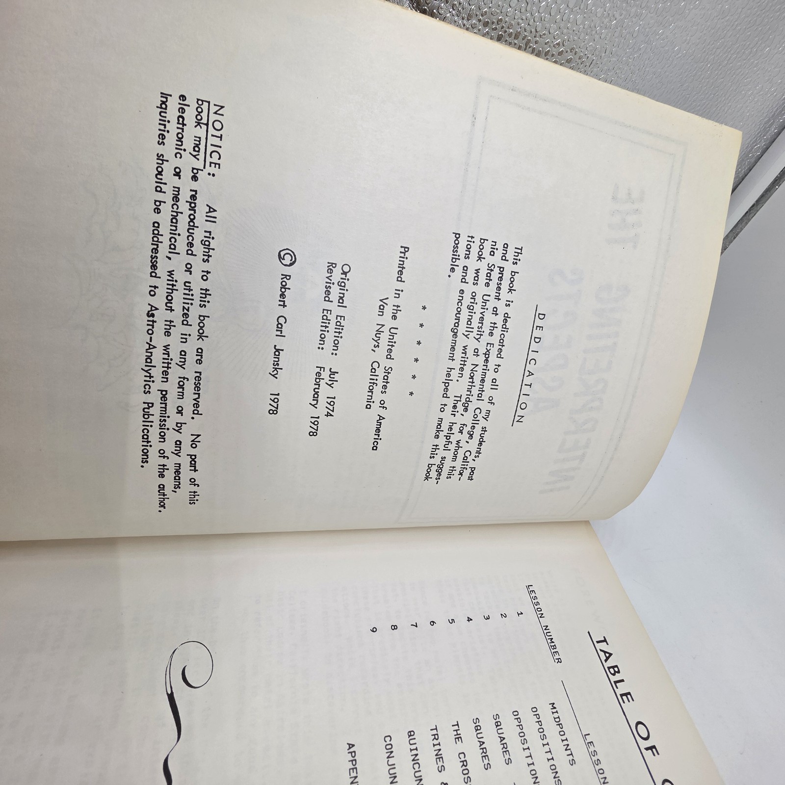 JANSKY, ROBERT CARL Interpreting the Aspects 1978 Booklet