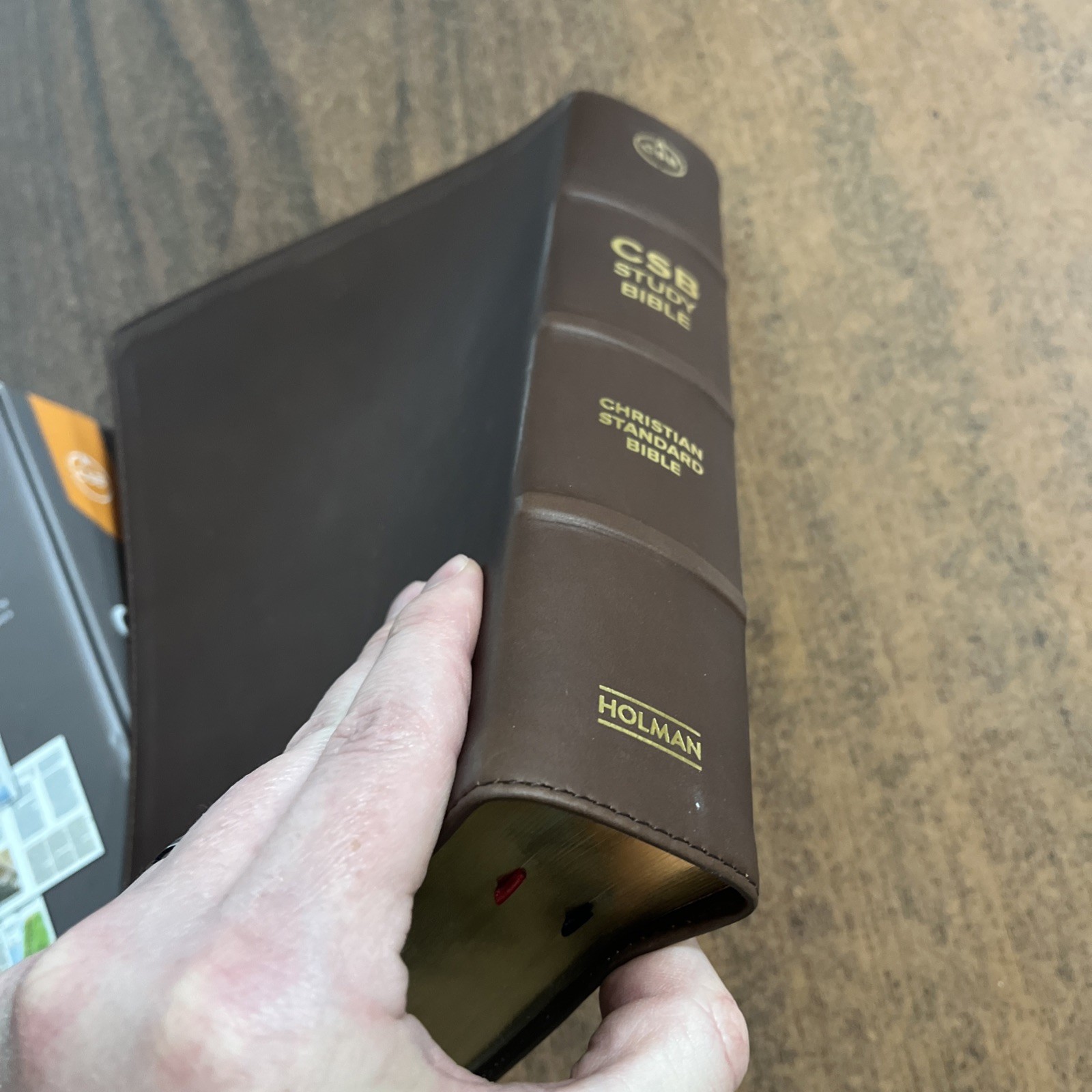CSB Study Bible – Brown Genuine Leather – Raised Spine Hubs