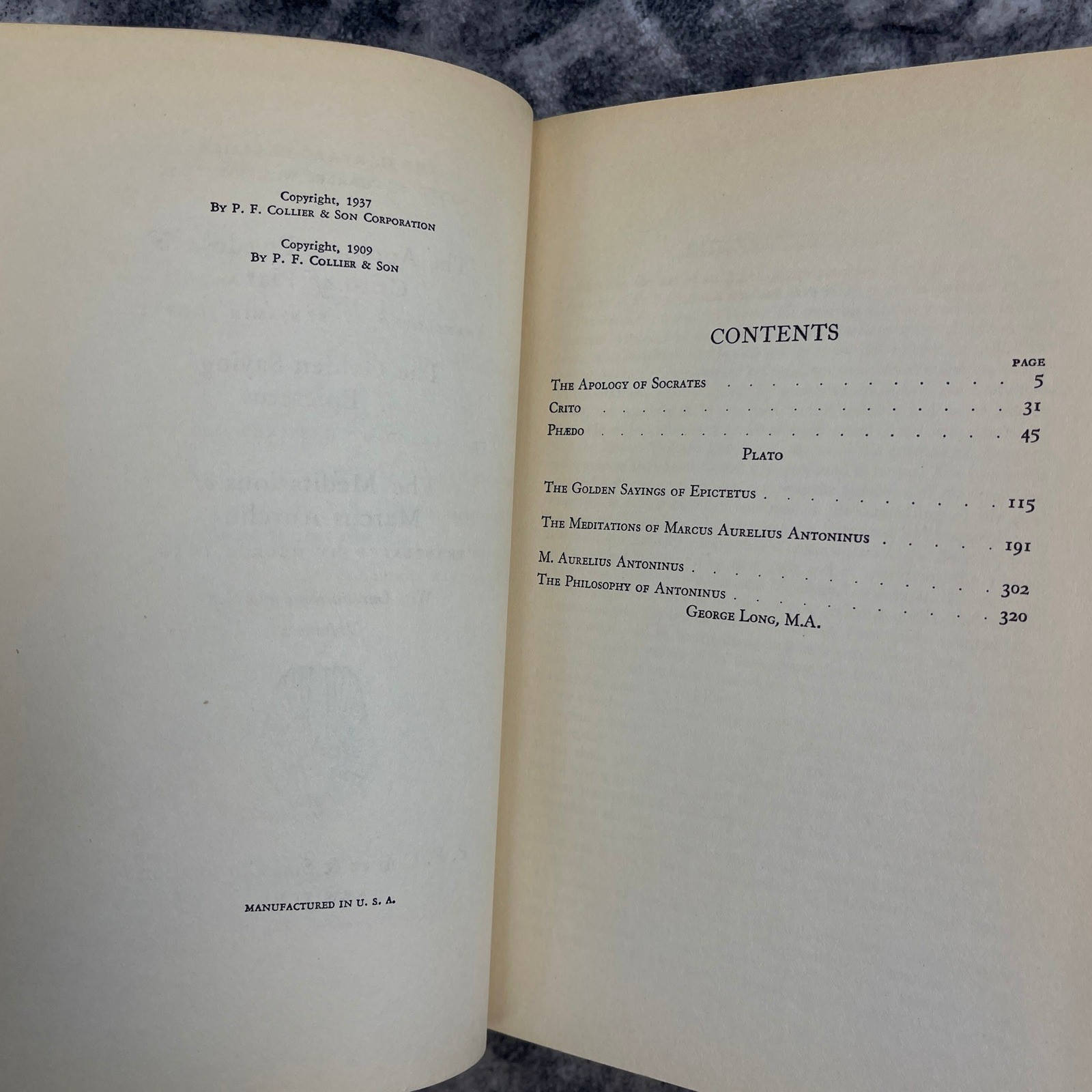 Harvard Classics Vol 2 Plato Epictetus Marcus Aurelius Collier Scholarcore