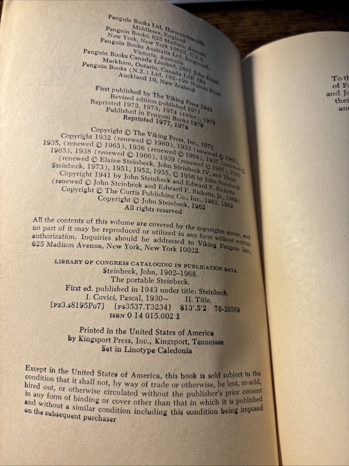 The Portable Steinbeck Revised And Enlarged Edition 736 Pages 1978 Penguin