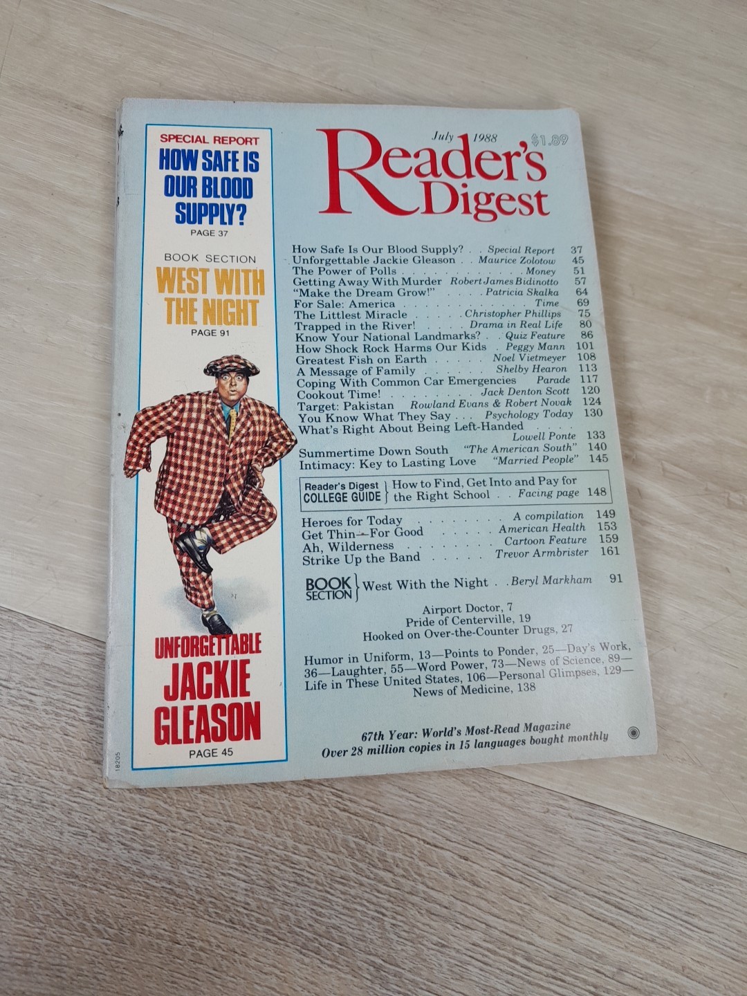 Readers Digest July 1988 Jackie Gleason Robert James Bidinotto Beryl Markham