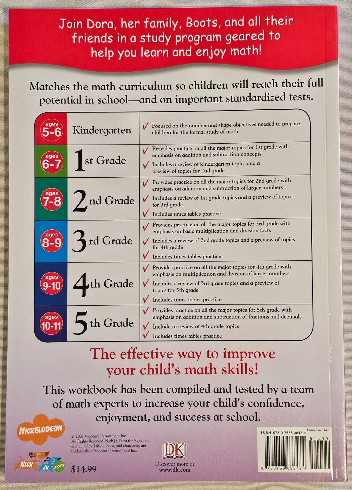 Dora the Explorer Kindergarten Workbook Math Made Easy Homeschool Tutor Teachers