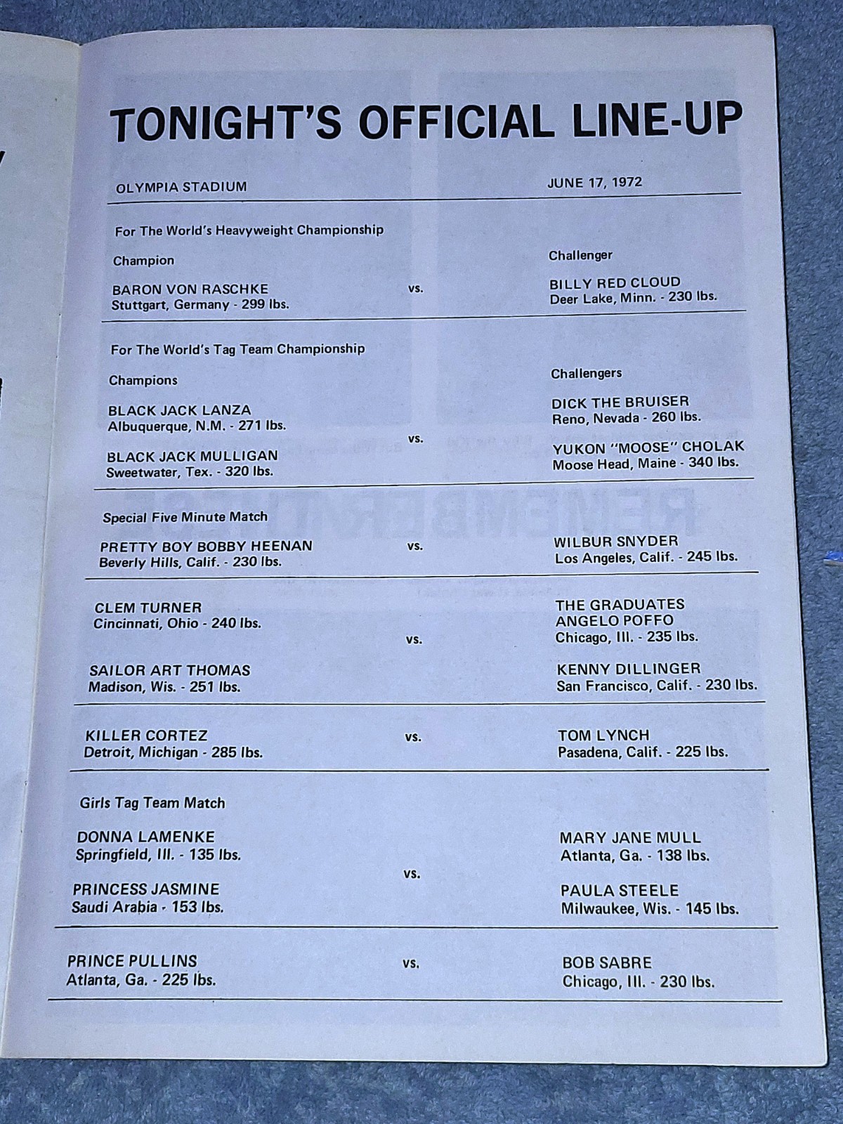 Stranglehold Wrestling Magazine/Program June 1972 Detroit Olympia Arena NM RARE