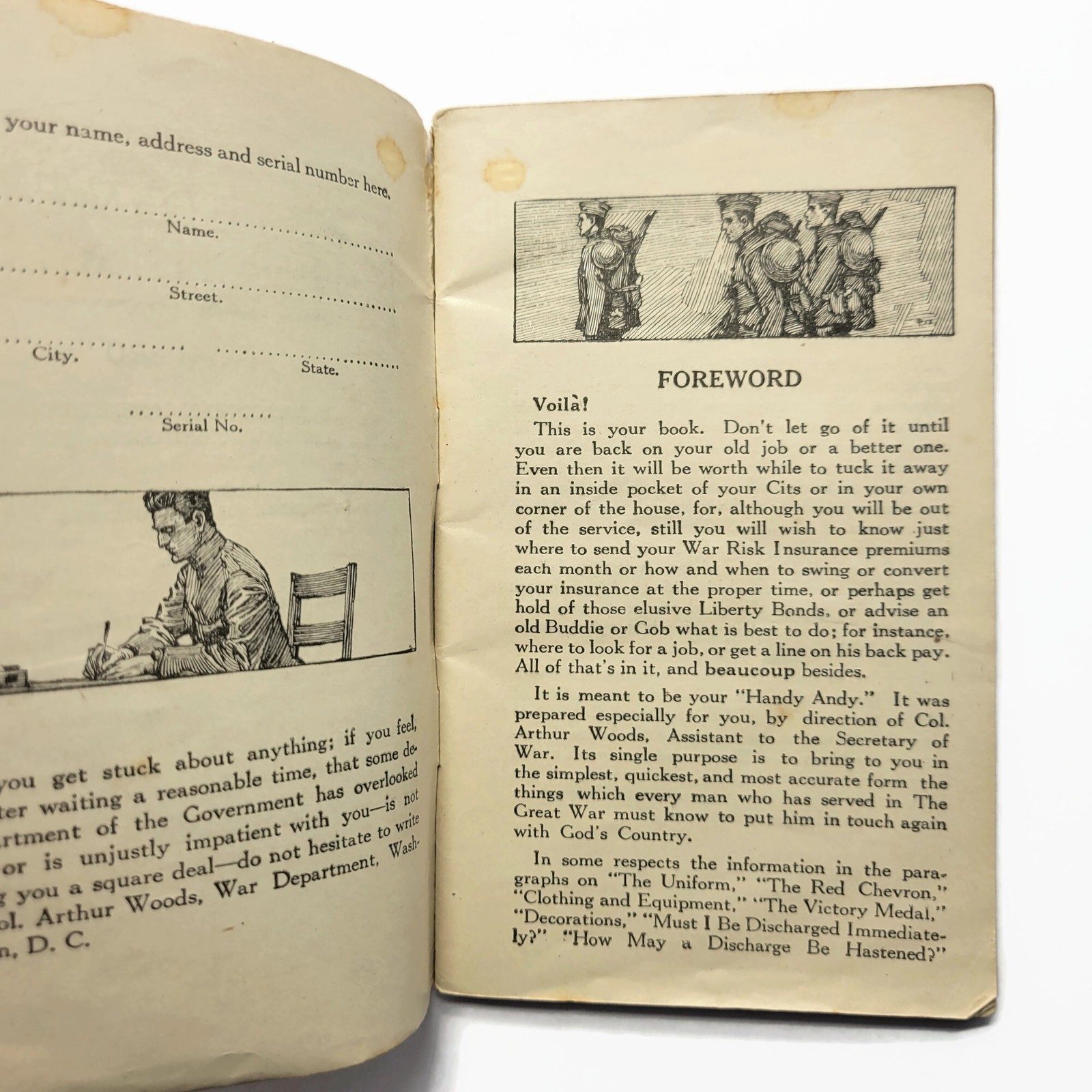 Vintage 1919 WWI Soldier Homecoming Guide Booklet Military History Pocket-Book
