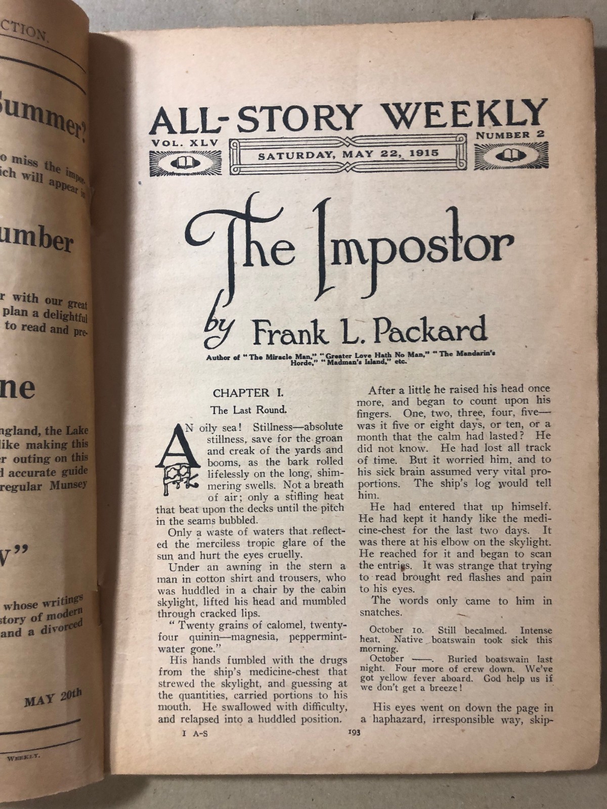 All-Story Weekly | May 22 1915 | Pellucidar pt 4 | Burroughs ERB | G/VG | 3.0