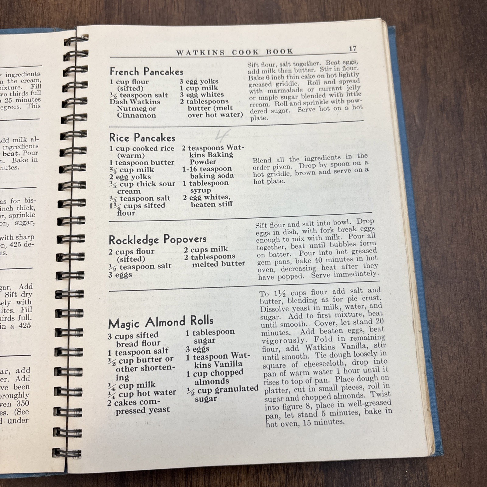 Cookbook 1938 J.R. Watkins Blue Wire Bound Interesting Recipes Vtg 288 Pages