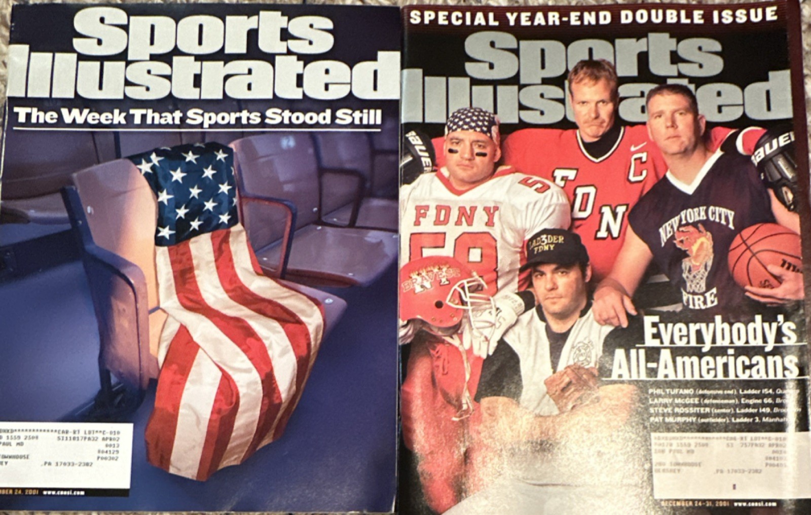 Sports Illustrated 9/11 issue and 2001 Year end issue with FDNY