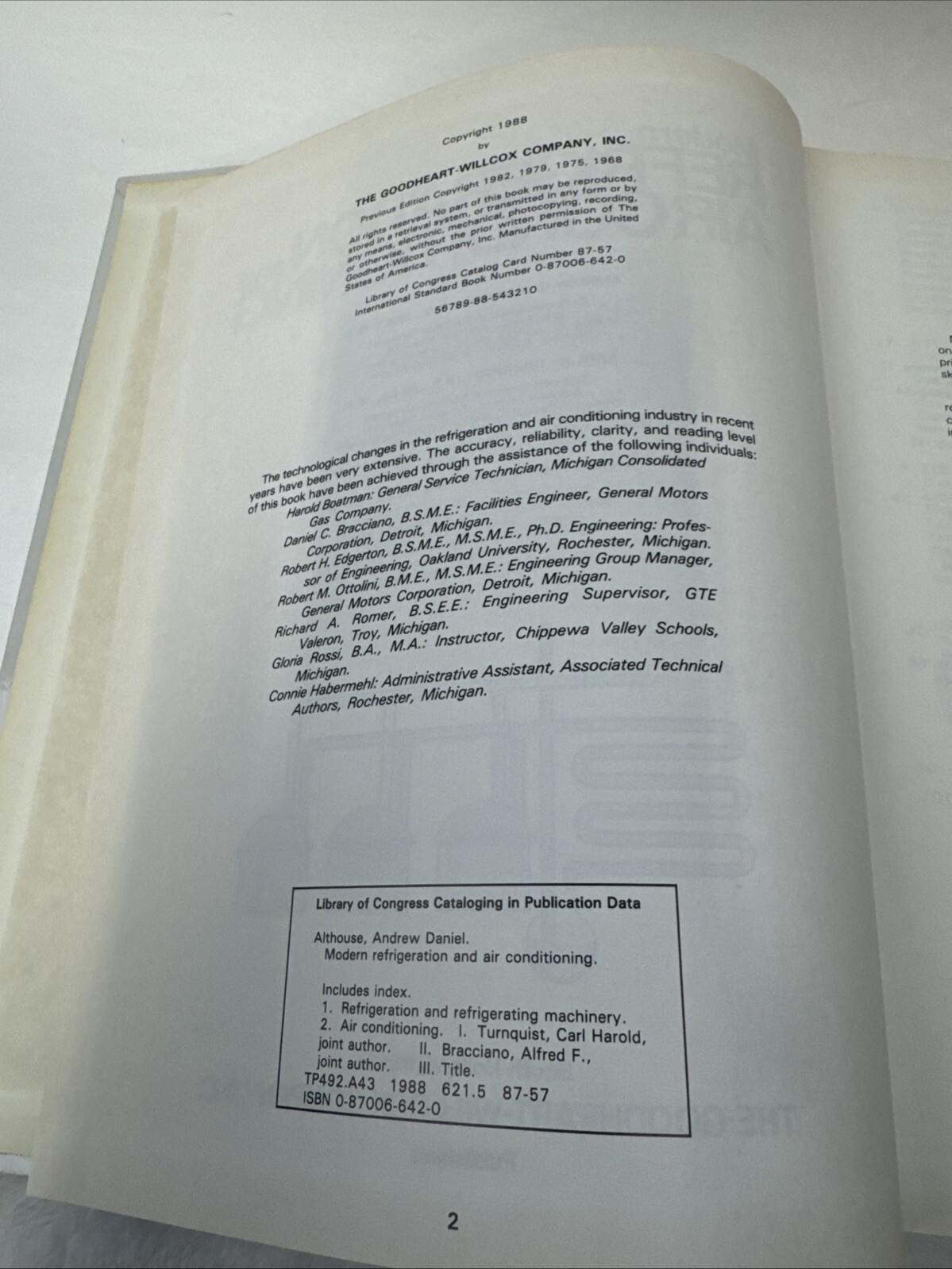 Modern Refrigeration And Air Conditioning Hardcover by Andrew Althouse 1988