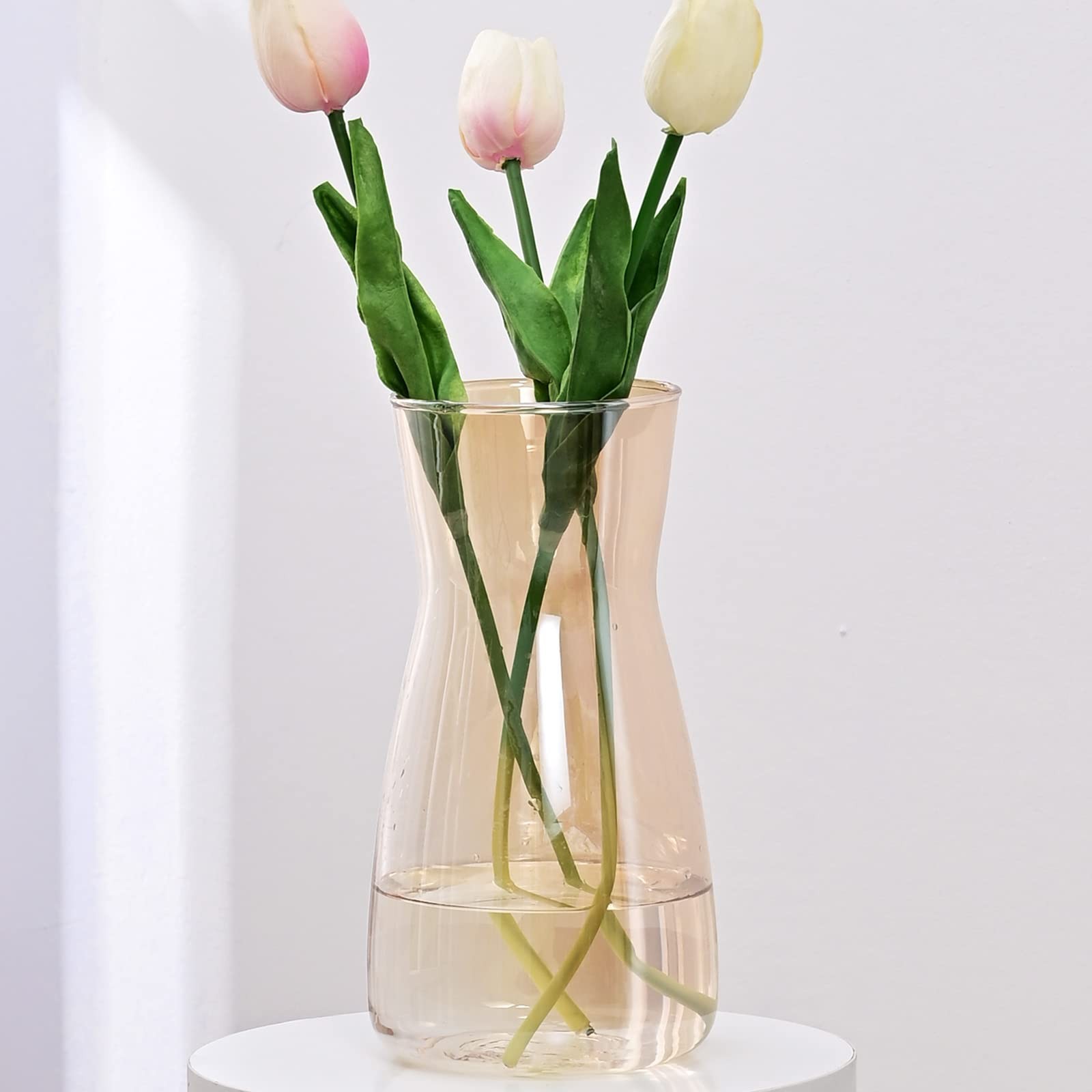 Glass Vases for Flowers, 8 Inch Tall Ins Modern Irised 8 inches, Amber