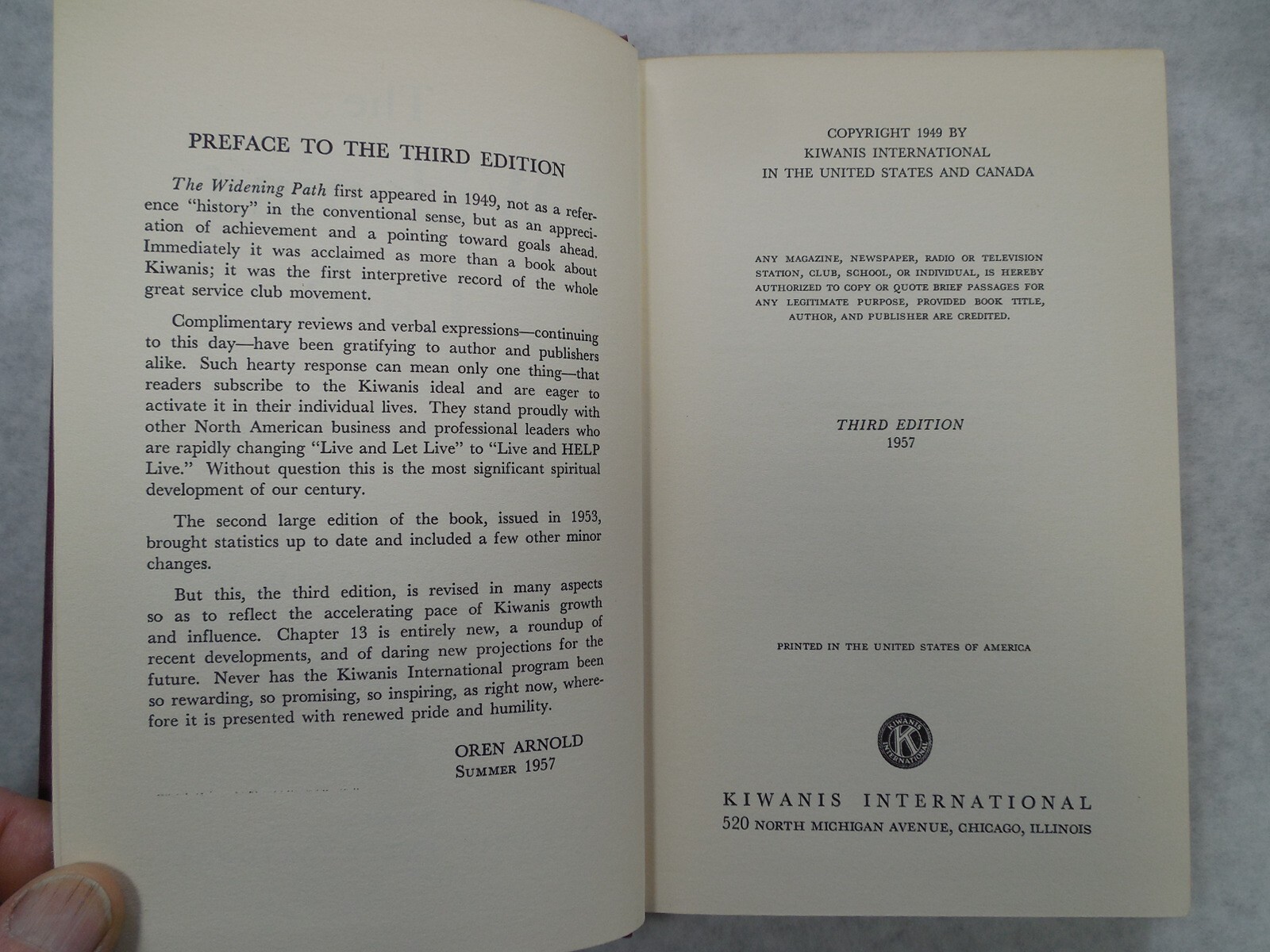 The Widening Path An Interperative Record of Kiwanis by Oren Arnold, 1957, VG