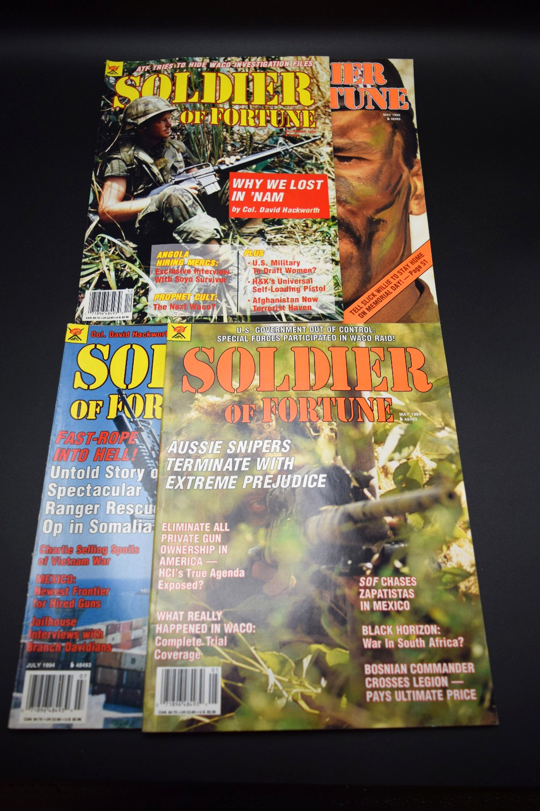 Lot of 4 Soldier of Fortune Magazines May Dec 1993 May Jul 1994