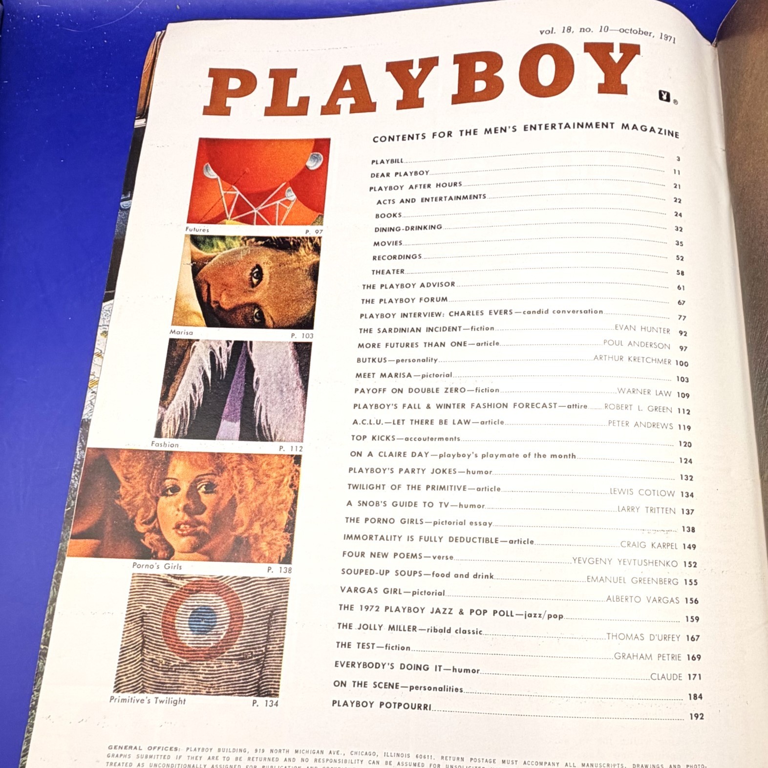 Playboy October 1971 Darine Stern Cover Men&rsquo;e Magazine Vargas Girl Dick Butkus