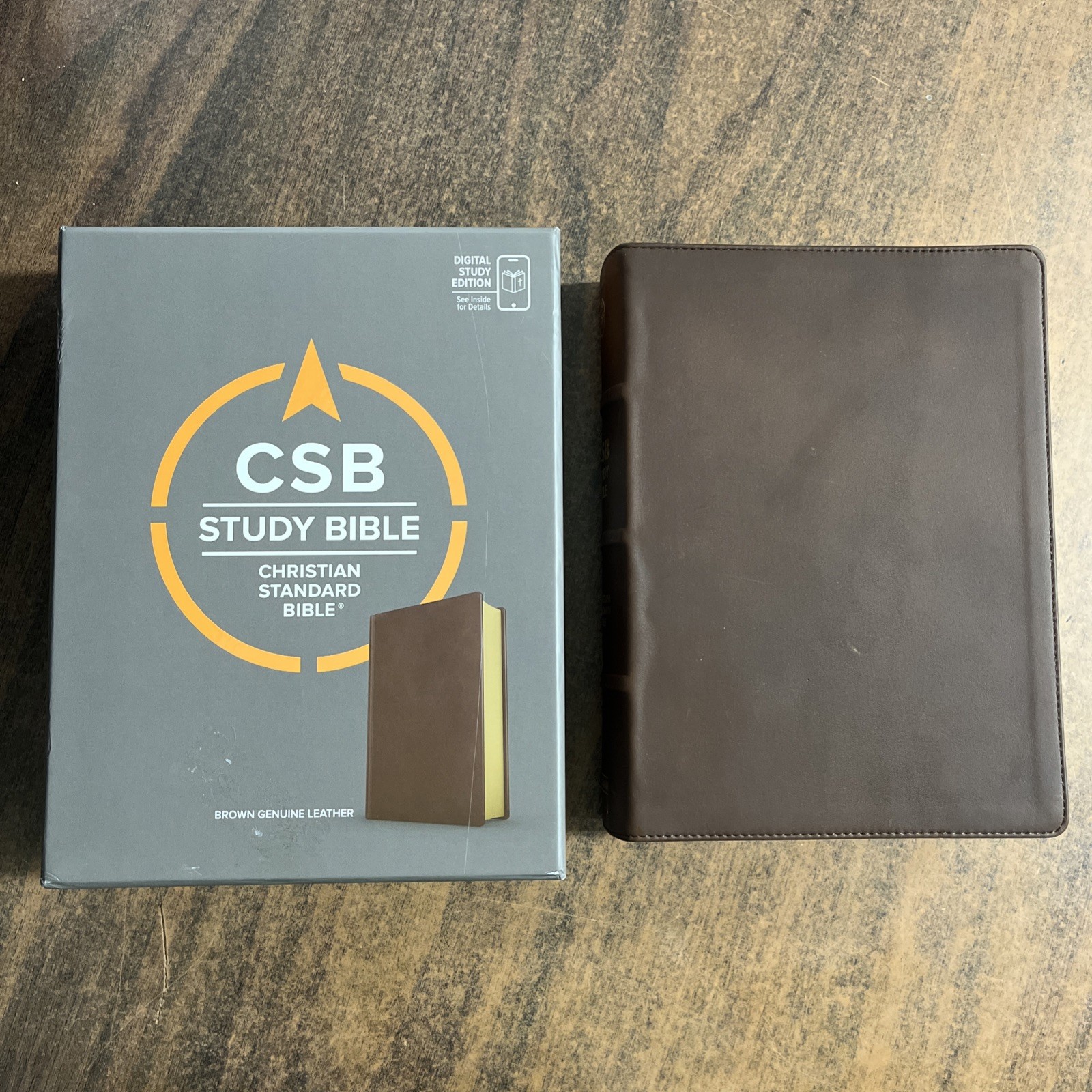 CSB Study Bible – Brown Genuine Leather – Raised Spine Hubs