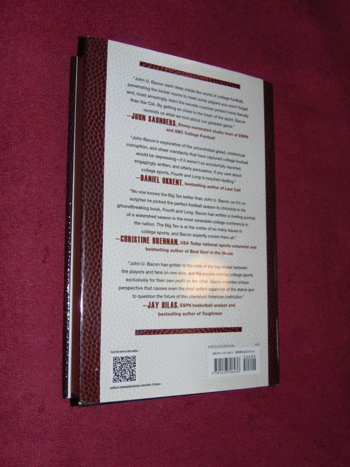 2013 SIGNED HB/DJ « 4th & LONG – FIGHT FOR SOUL OF COLLEGE FOOTBALL » JOHN U BACON