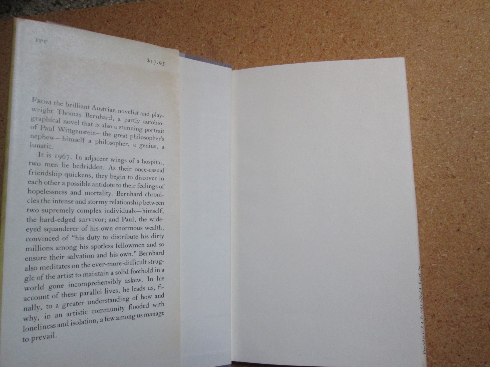 Thomas Bernhard hardback Wittgenstein&rsquo;s Nephew 1989 1st American Edition