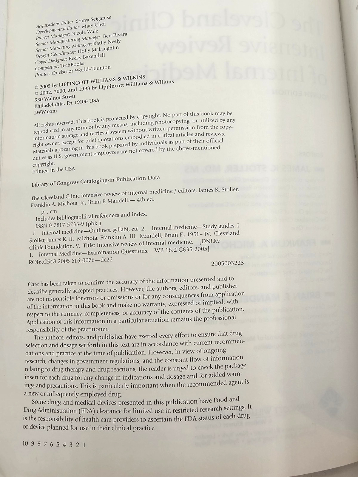 The Cleveland Clinic Intensive Review Of Internal Medicine Fourth Edition PB