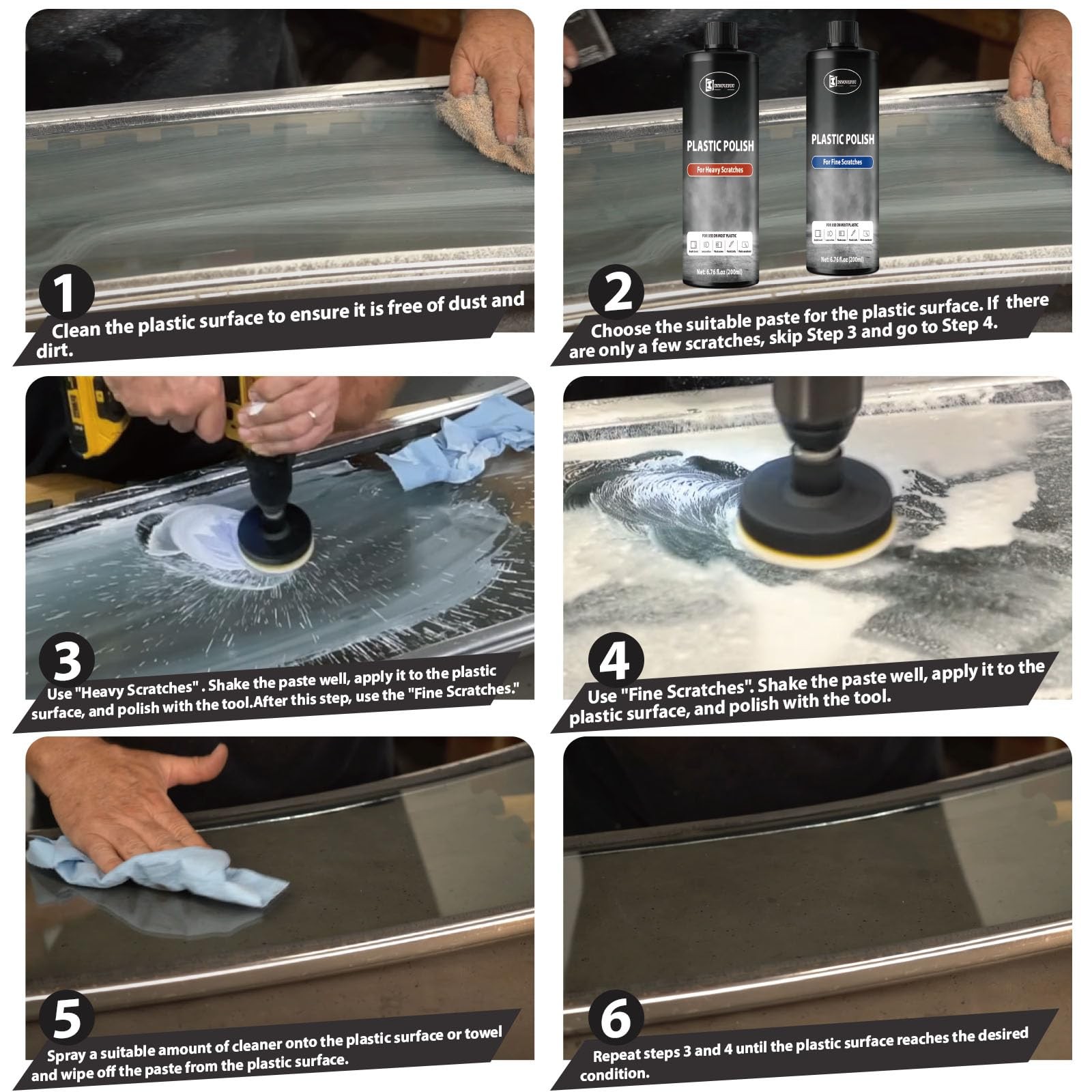 Plastic Polish Kit, Plastic Scratch Remover 14.1oz and Cleaner 3.52oz, Plasti…