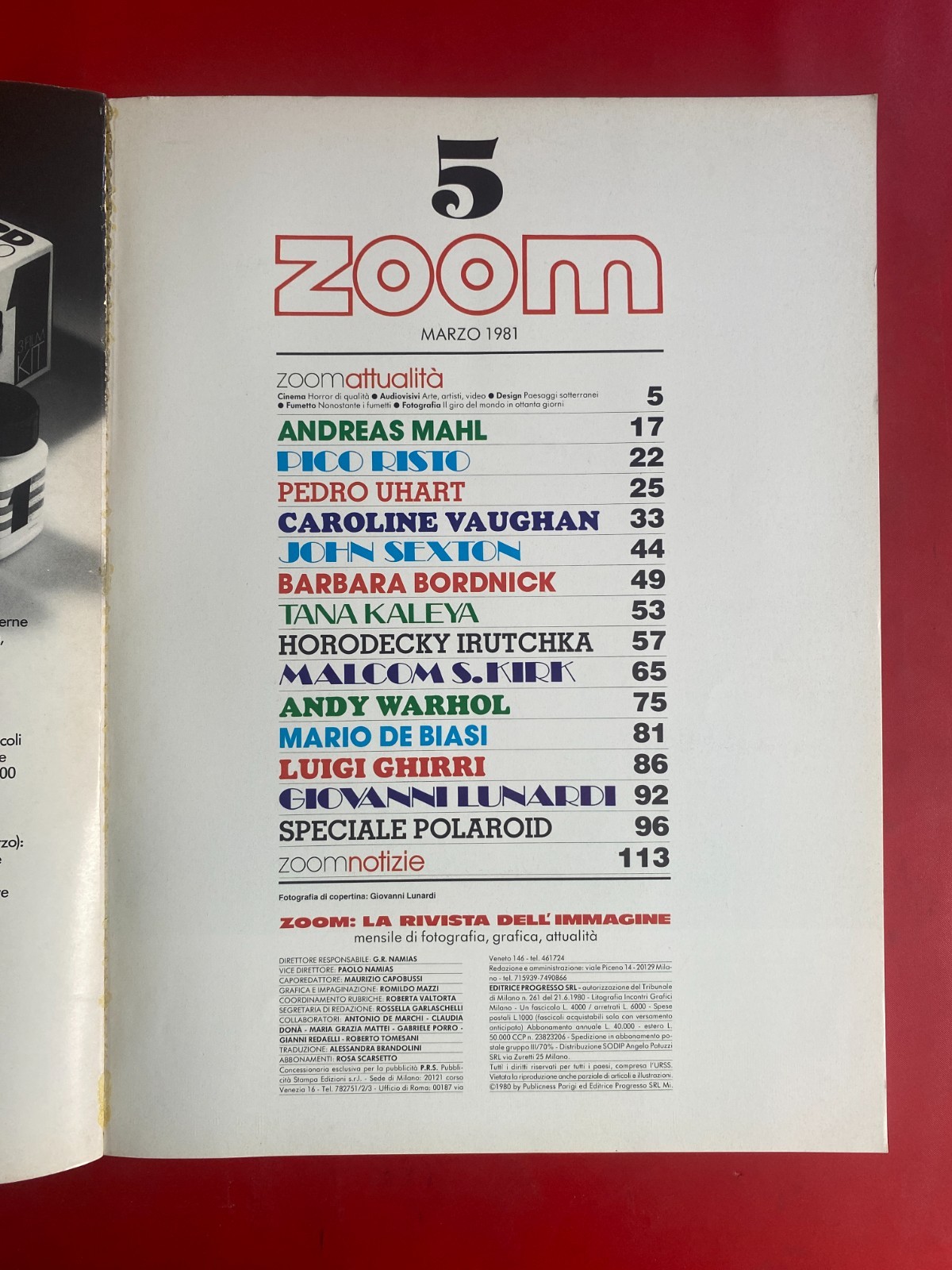 ZOOM n 5 Marzo 1981 La Rivista dell&rsquo;immagine DINO BATTAGLIA ANDY WARHOL IRUTCHKA