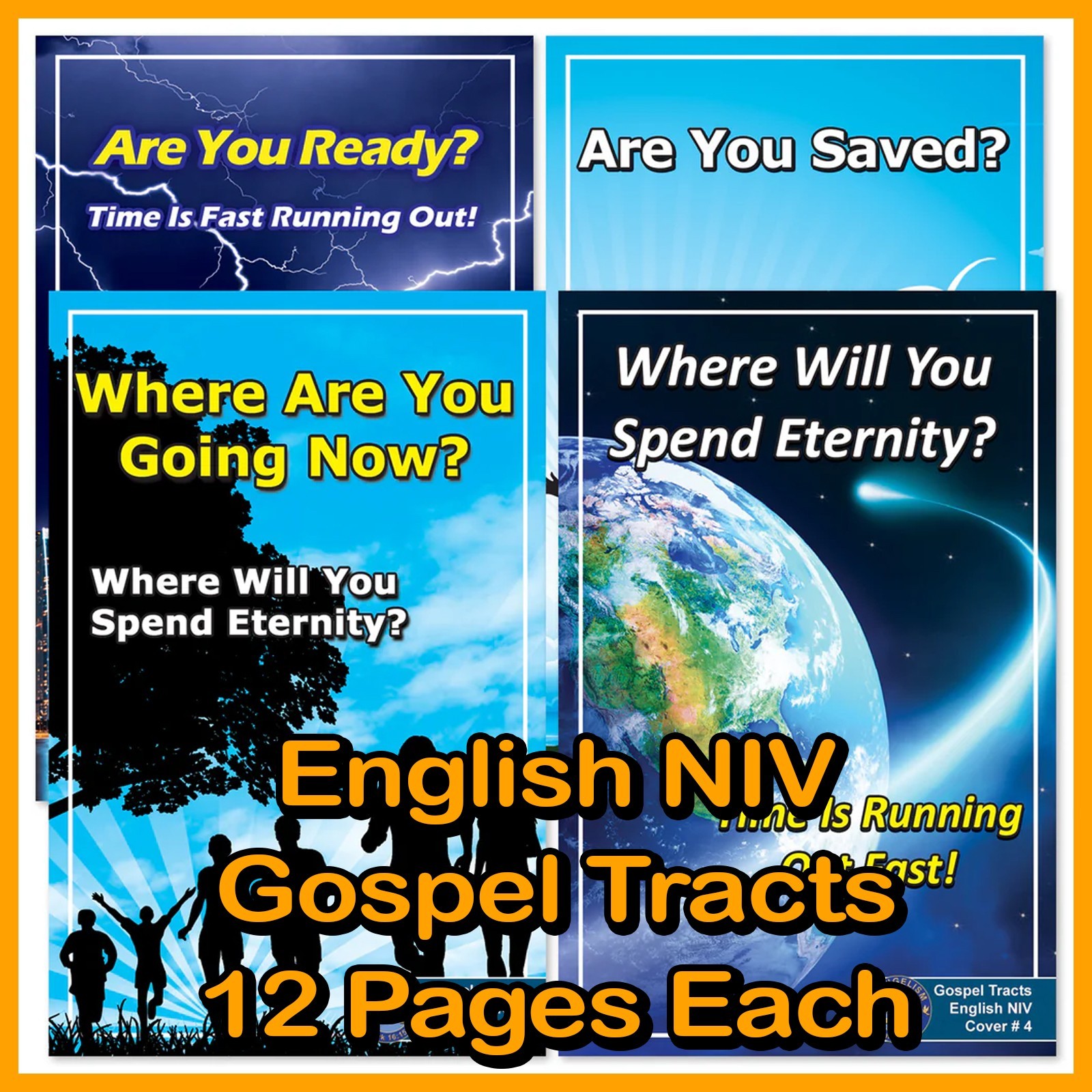 « ENGLISH (NIV) » Tracts, Pack of 40 Units in 4 Colorful Covers, 12 Pages Each