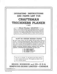 Sears Craftsman 103.23700 6&Prime; Planer Instruction Manual & Parts List: Coil Bound
