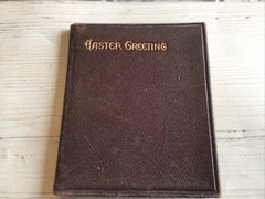 EASTER GREETINGS SMALL LEATHER ANTIQUE BOOK ~9.5 X 8 cm