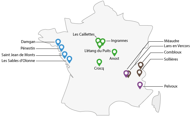 Oeuvre Universitaire du Loiret, colonies de vacances, classes de découvertes : carte des centres